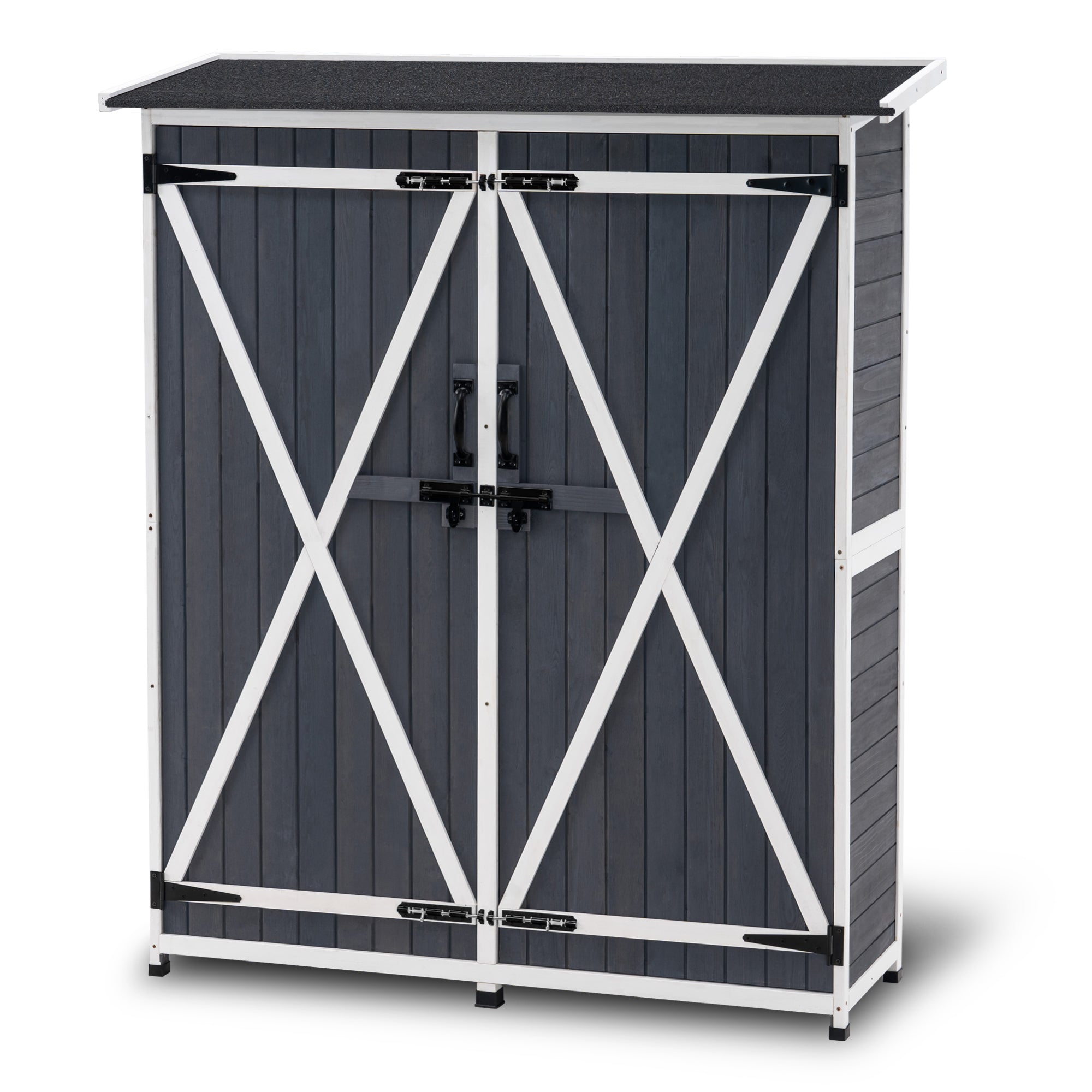 Mcombo Outdoor Storage Cabinet, Wood Garden Shed, Outside Tool Shed, Vertical Organizer Cabinet with Double Lockable Doors for Outside, Garden and Yard 6056-1400