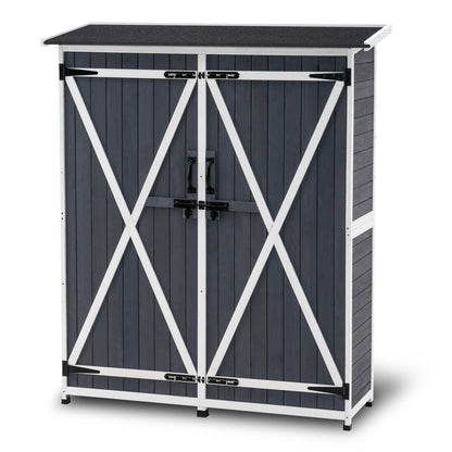 Mcombo Outdoor Storage Cabinet, Wood Garden Shed, Outside Tool Shed, Vertical Organizer Cabinet with Double Lockable Doors for Outside, Garden and Yard 6056-1400