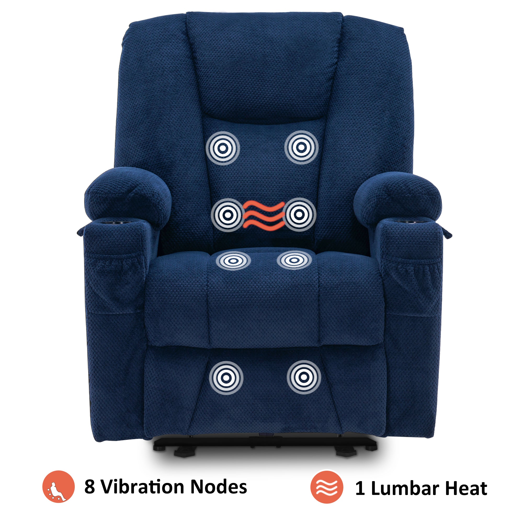 Mcombo Electric Power Recliner Chair with Massage & Heat, Extended Footrest, USB Ports, 2 Side Pockets, Cup Holders, Plush Fabric 8015