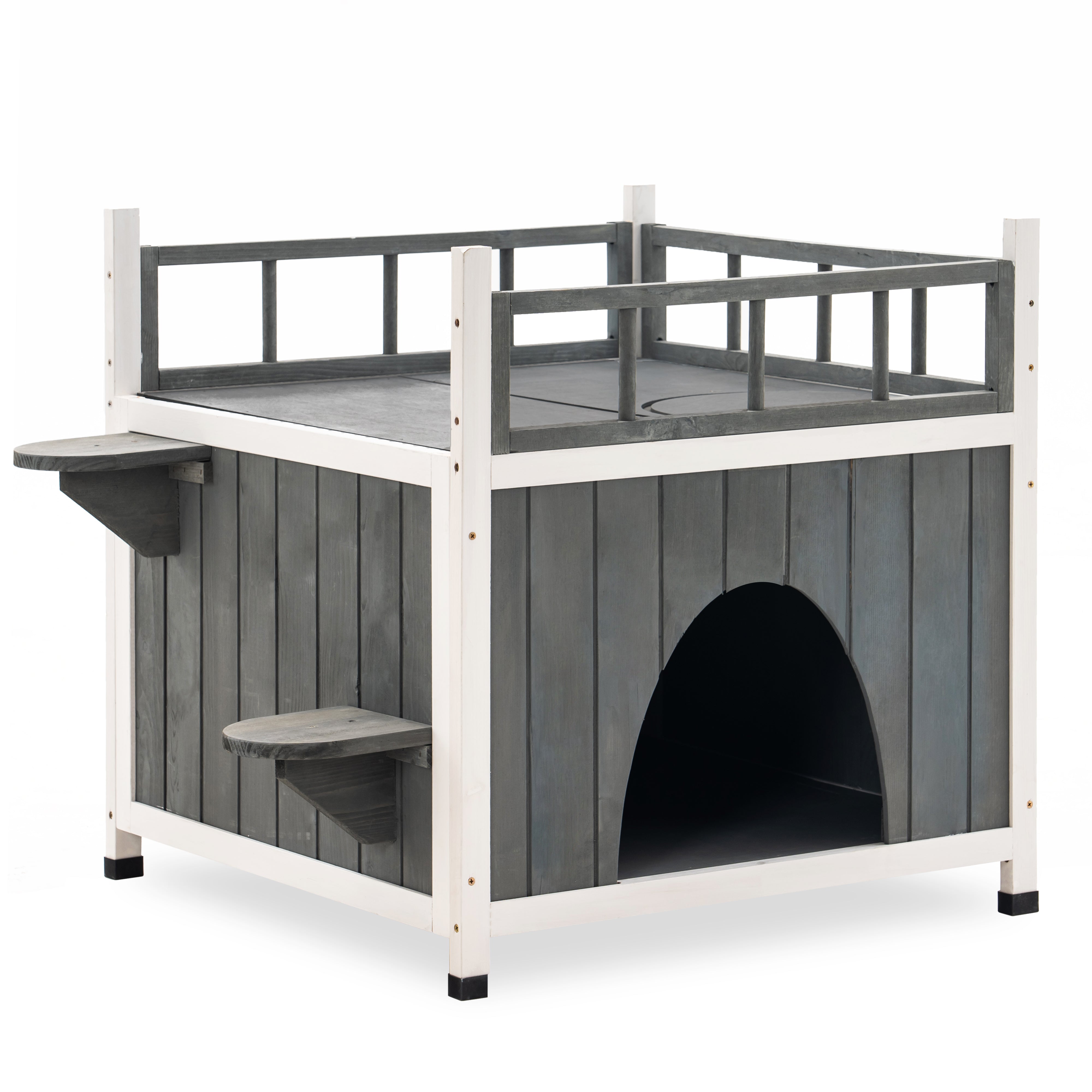 Lovupet Wooden Cat House Indoor, 2 Story Cat Shelter House Condos for Small Dogs, Pet, feral cat Gray 6012-1288EY