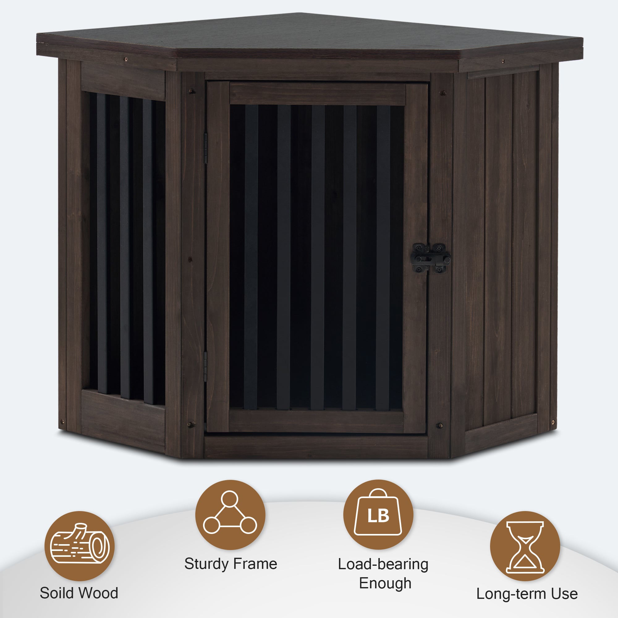 Mcombo Furniture Corner Dog Crate, End Table Dog Kennel with Door, Wooden Dog House, Pet Crate Indoor Use