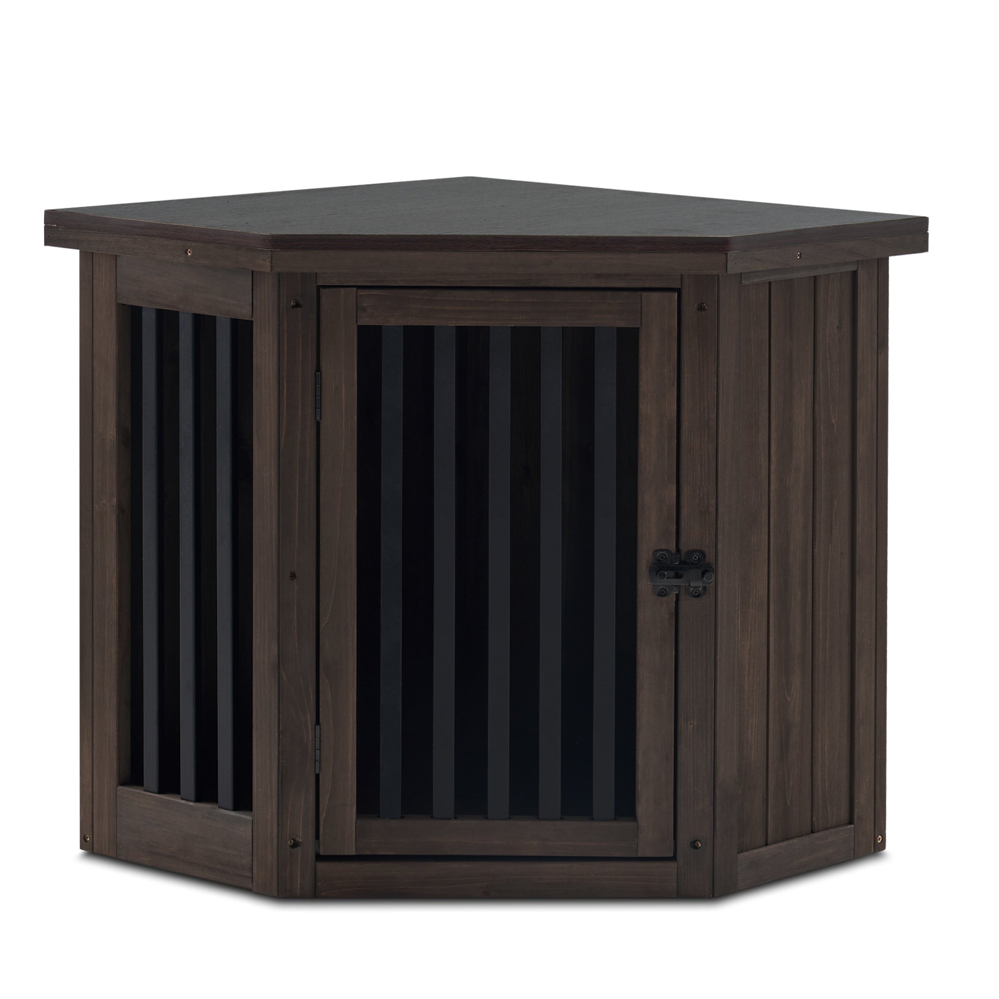 Mcombo Furniture Corner Dog Crate, End Table Dog Kennel with Door, Wooden Dog House, Pet Crate Indoor Use