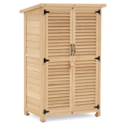 Mcombo Outdoor Wooden Storage Cabinet, Garden Tool Shed with Latch, Outside Tools Wood Cabinet with Double Doors for Patio 0709 & 0808 & 1900