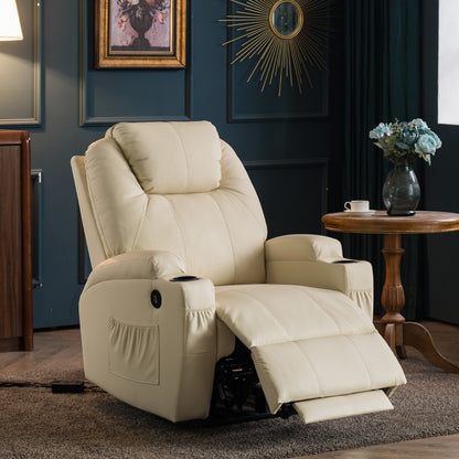 Mcombo Electric Power Recliner Chair with Massage and Heat, 2 Positions, USB Charge Ports, 2 Side Pockets and Cup Holders, Faux Leather 7050