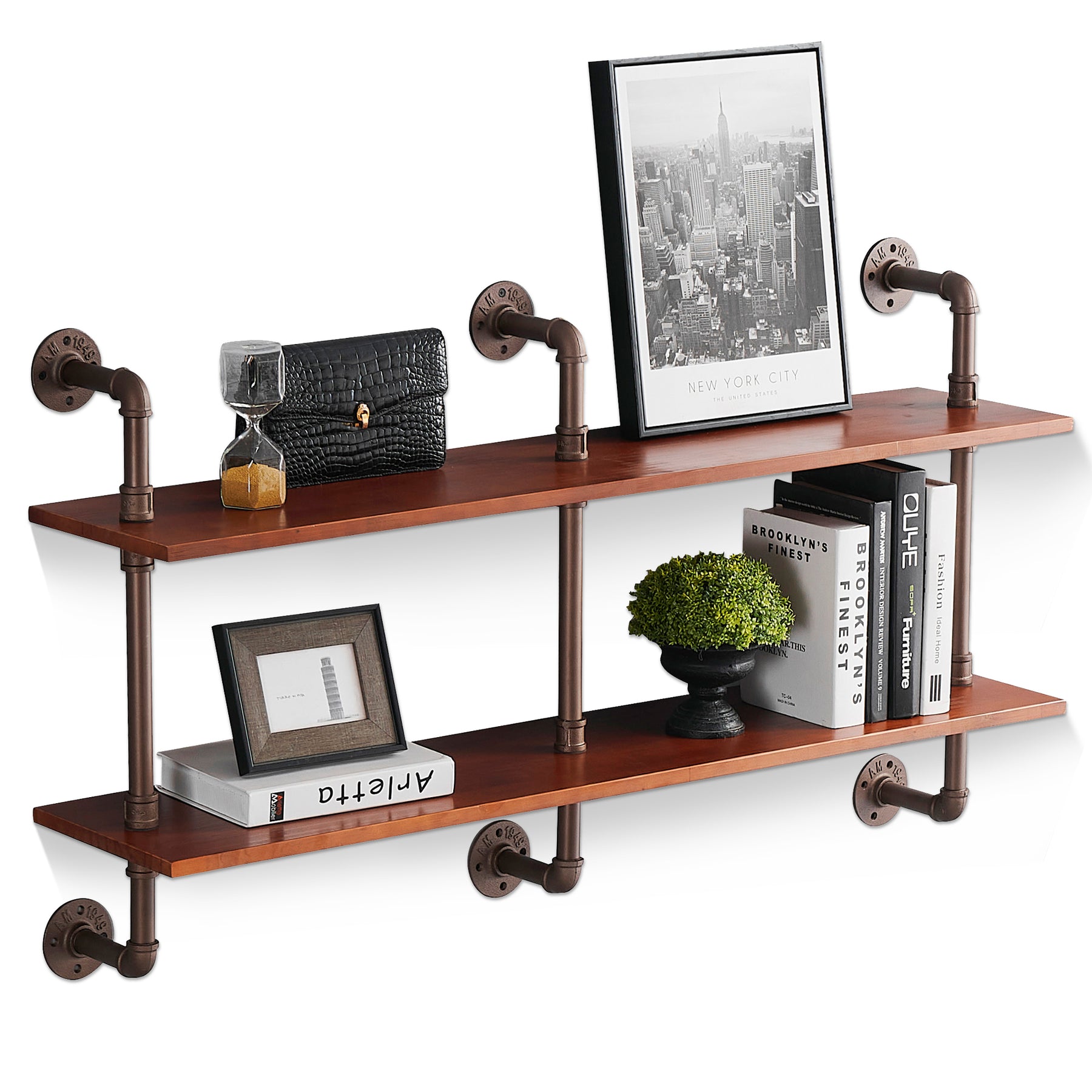 Industrial Pipe Bathroom Wall Shelf, Rustic Wall Mounted Storage Shelv —  MCombo