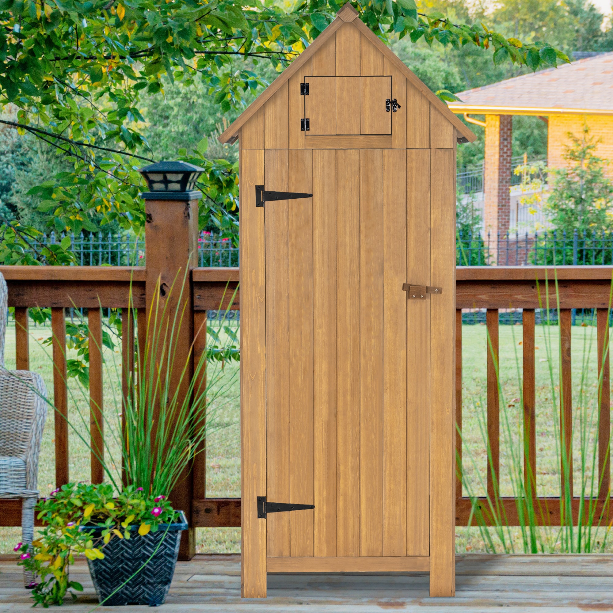 MCombo 70” Wooden Garden Shed Wooden Lockers with Fir Wood, Fashionable Design with Double Doors Cabinet 6056-0770