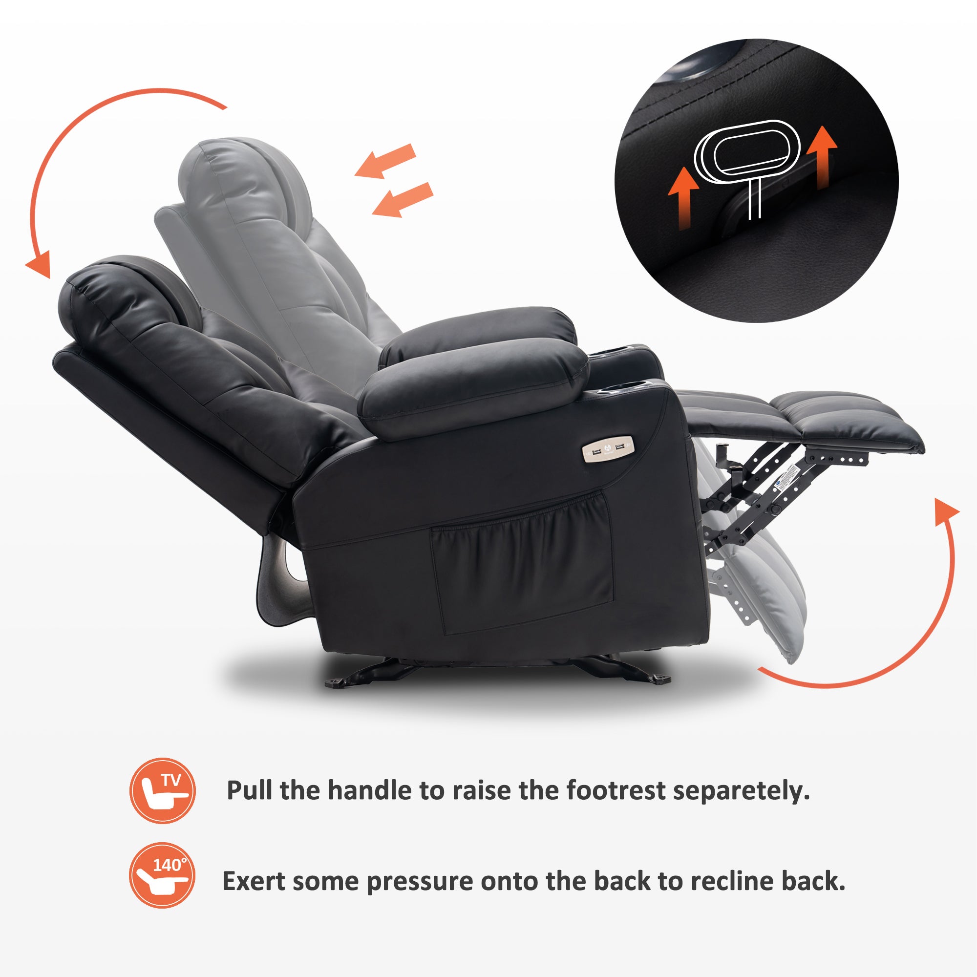 MCombo Manual Glider Rocker Recliner Chair with Cup Holders for Nursery, USB Ports, 2 Side & Front Pockets 8002