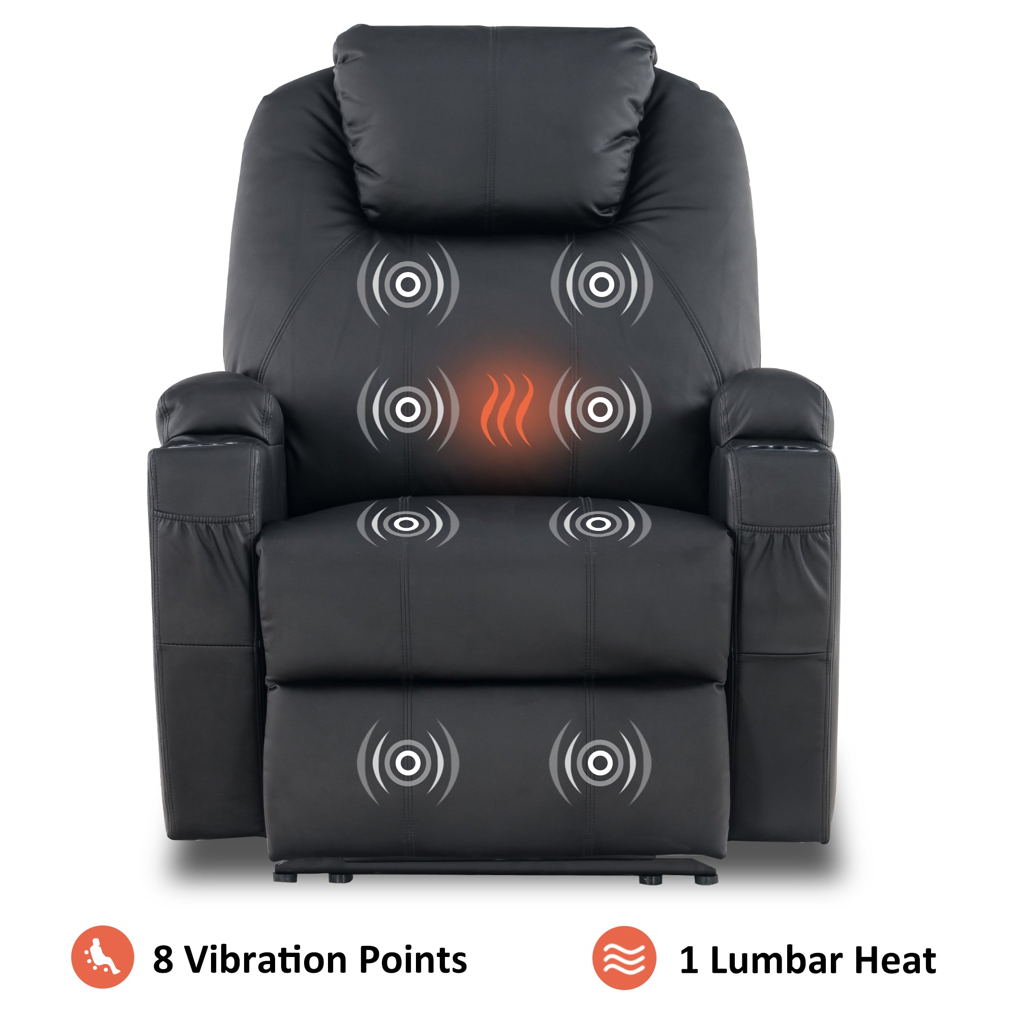 Mcombo Electric Power Recliner Chair with Massage and Heat, 2 Positions, USB Charge Ports, 2 Side Pockets and Cup Holders, Faux Leather 7050