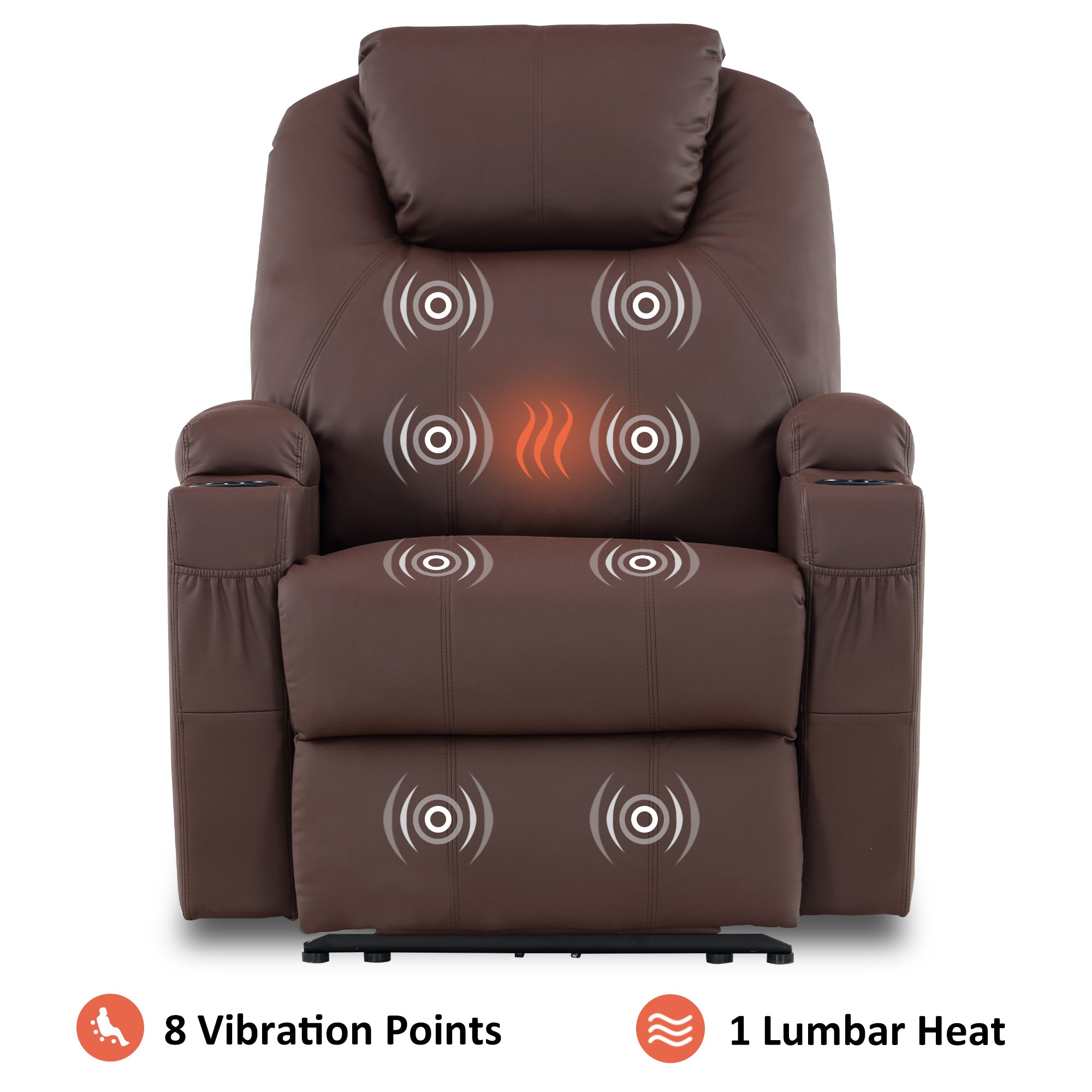 Mcombo Electric Power Recliner Chair with Massage and Heat, 2 Positions, USB Charge Ports, 2 Side Pockets and Cup Holders, Faux Leather 7050