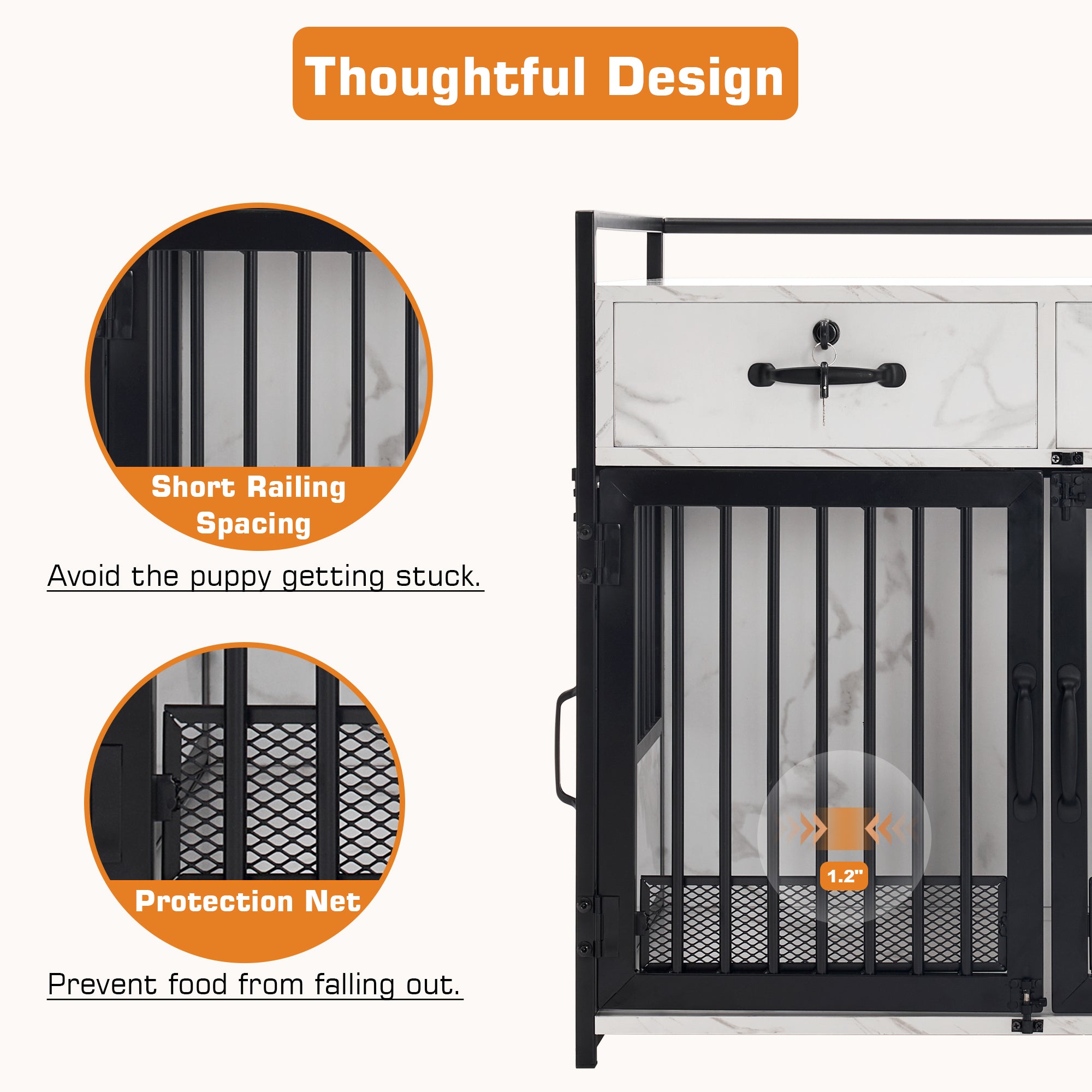 Mcombo Furniture Style Dog Crate, Wooden Dog Crate End Table, Double Doors Dog Kennel with Storage Drawers, 0649