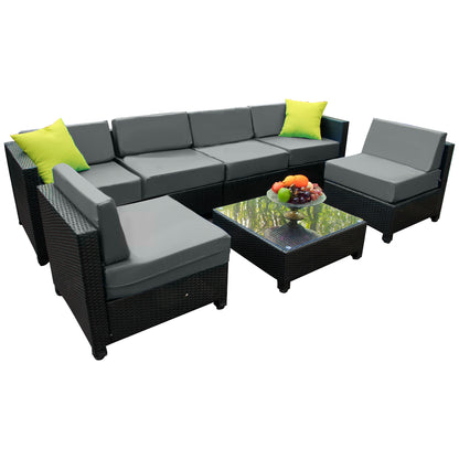 mcombo 7 PC Deluxe Outdoor Garden Patio Rattan Wicker Furniture Sectional Sofa Cushioned Seats 6080 Aluminum frame 6080-1007