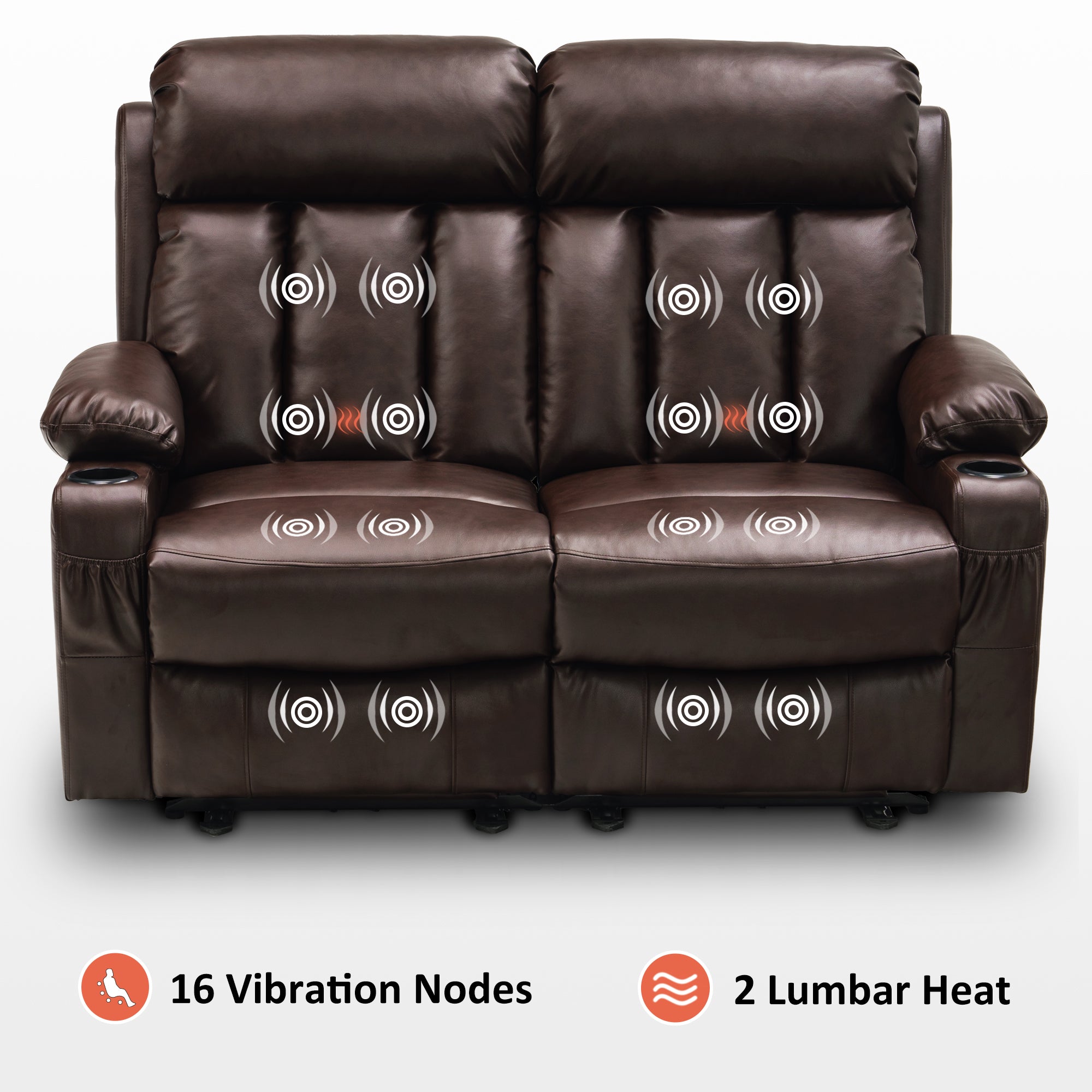 Mcombo Leather Power Loveseat Recliner, Electric Reclining Loveseat Sofa with Heat and Massage, Cup Holders, USB Charge Port for Living Room.6160- 6075