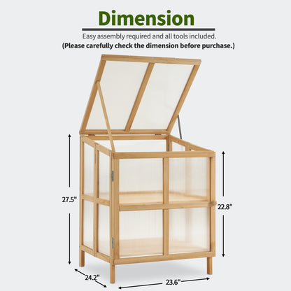 MCombo 2 Tier Foldable Cold Frame Greenhouse, Portable Wooden Greenhouse Garden Cold Frame Raised Planter Box with Shelves, 0122 (Natural)