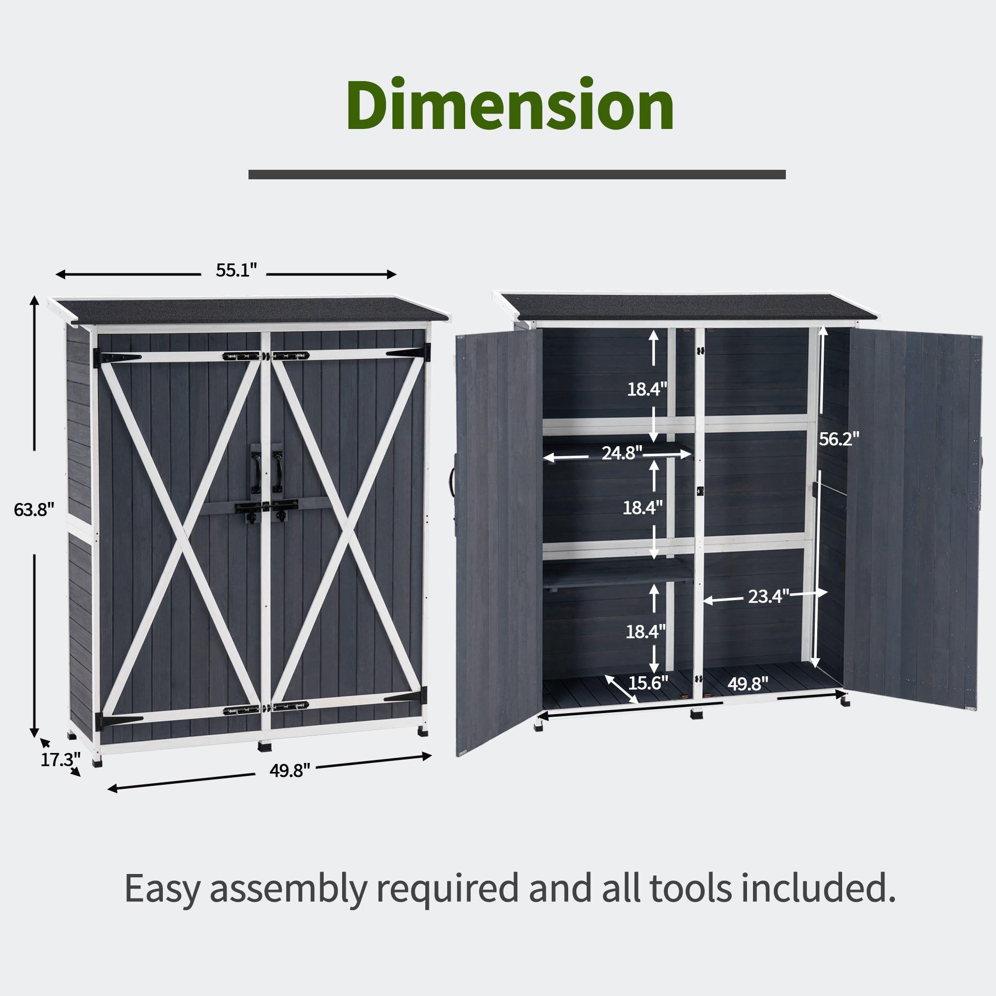 Mcombo Outdoor Storage Cabinet, Wood Garden Shed, Outside Tool Shed, Vertical Organizer Cabinet with Double Lockable Doors for Outside, Garden and Yard 6056-1400