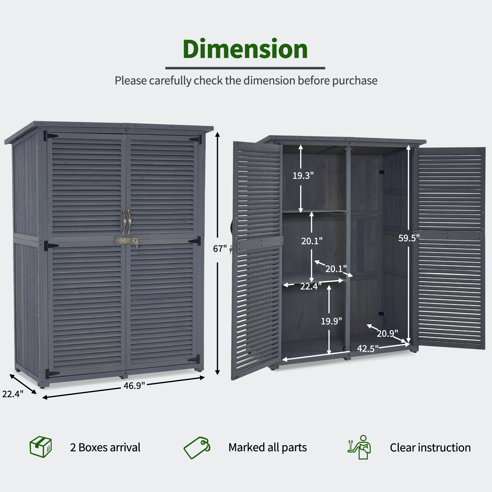 Mcombo Outdoor Wooden Storage Cabinet, Garden Tool Shed with Latch, Outside Tools Wood Cabinet with Double Doors for Patio 0709 & 0808 & 1900