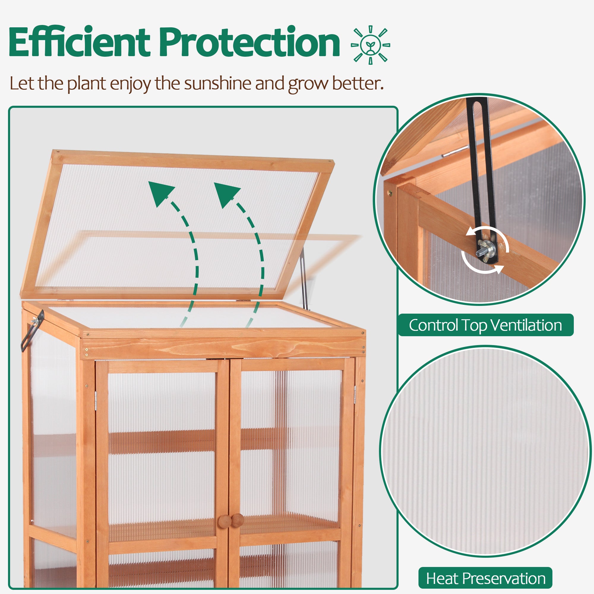 MCombo Greenhouse Wooden Cold Frame Greenhouse, Garden Portable Mini Greenhouse Cabinet, Raised Flower Planter Shelf Protection for Outdoor Indoor Use, 0760