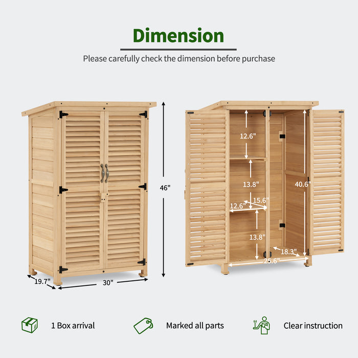 Mcombo Outdoor Wood Storage Cabinet, Small Size Garden Wooden Tool Shed with Double Doors, Outside Tools Cabinet for Backyard