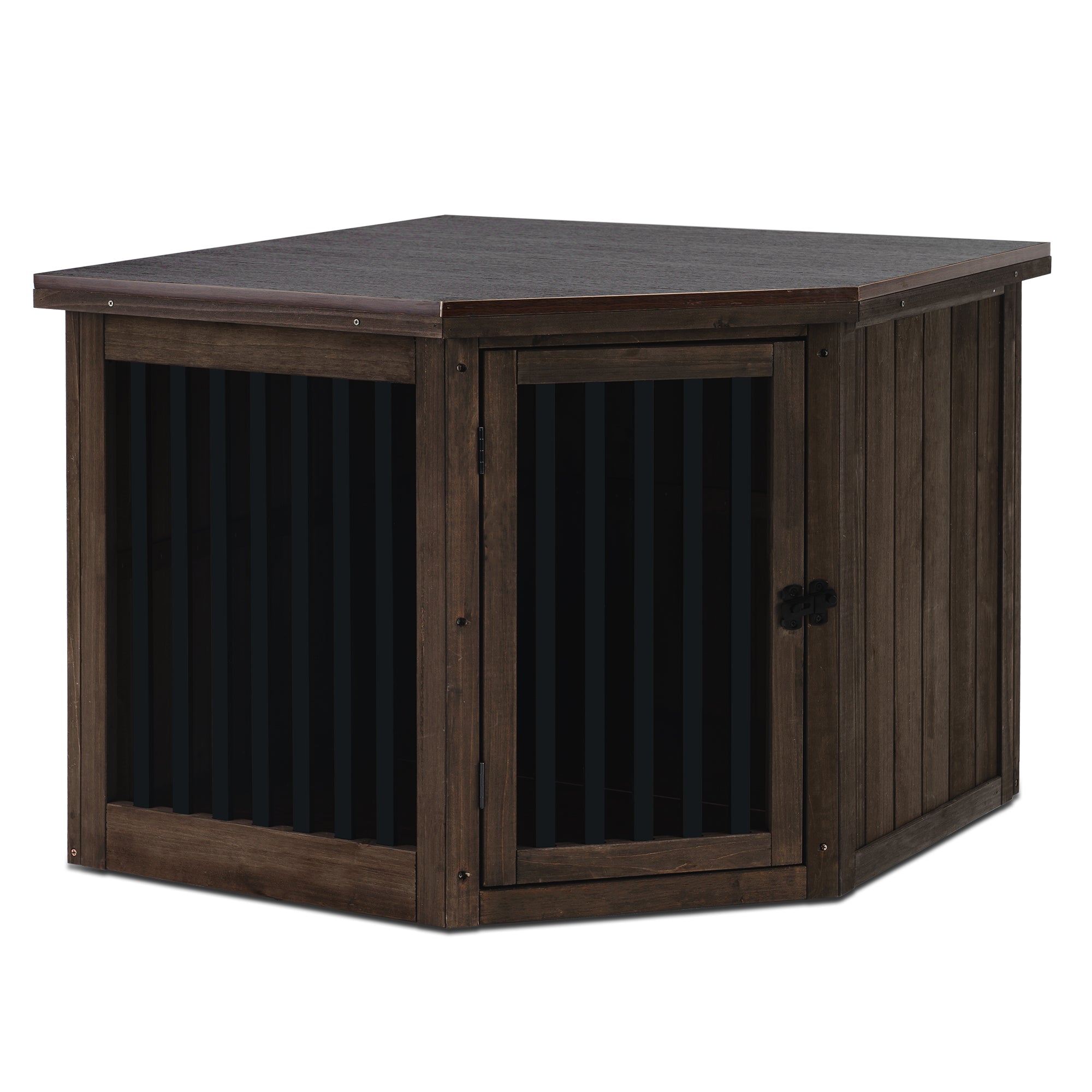 Mcombo Furniture Corner Dog Crate, End Table Dog Kennel with Door, Wooden Dog House, Pet Crate Indoor Use