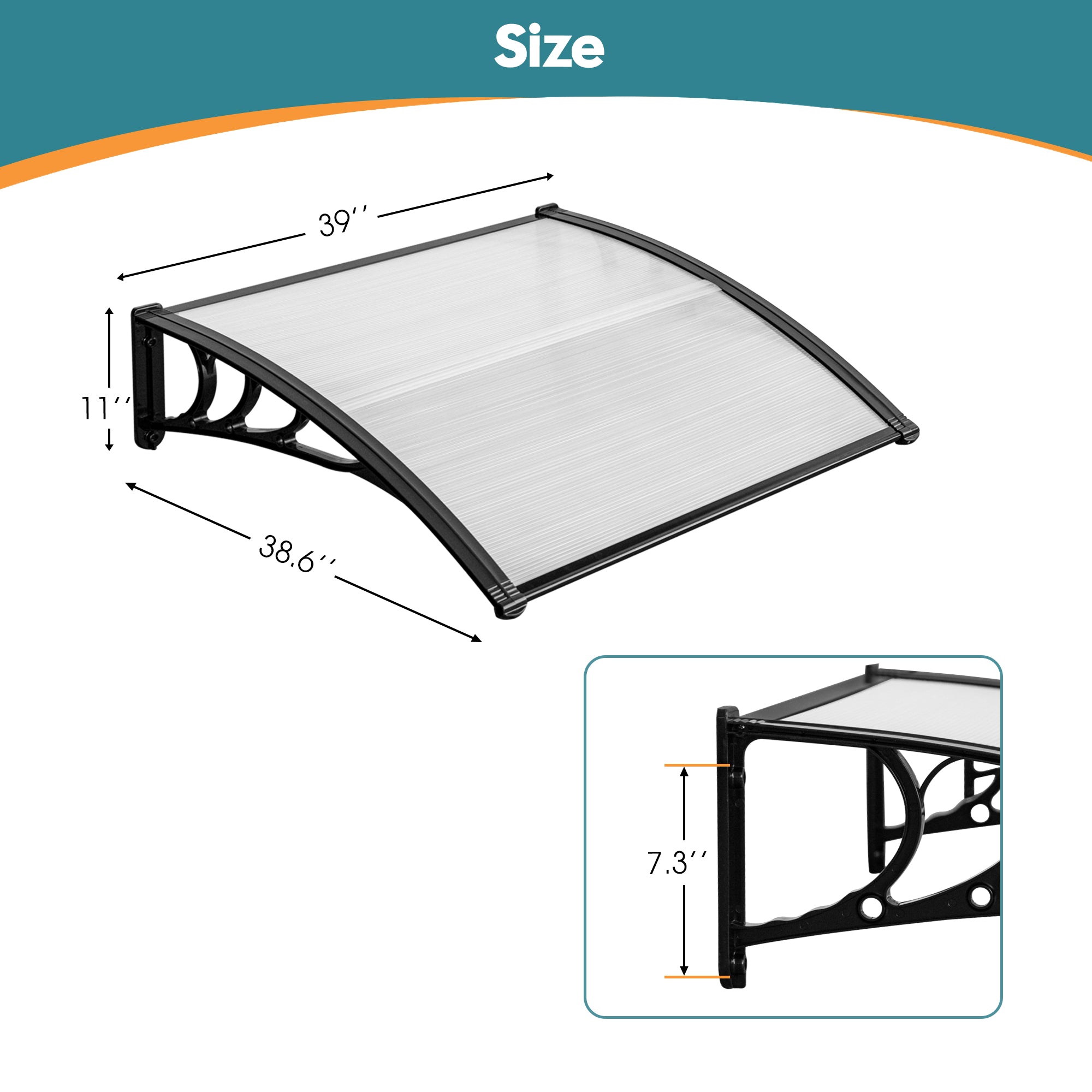 MCombo 40"×40", 40"×80" ,or 40"×120" Window Awning Outdoor Polycarbonate Front Door Patio Cover Garden Canopy 6055-4040/4080/4012