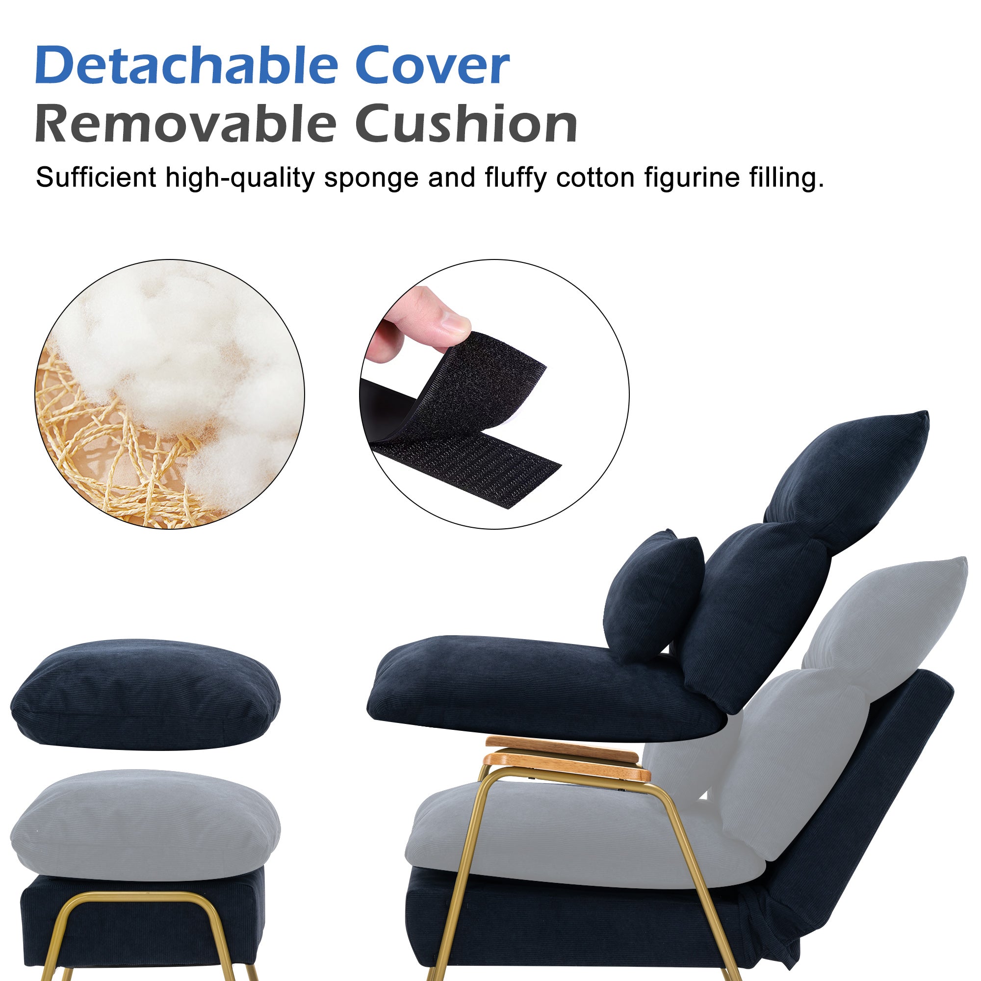 MCombo Accent Recliner Chair with Ottoman, Fabric Couch Bed Chair, Armchair Club Chair, Adjustable Backrest and Headrest, for Living Room Bedroom Office 4055/4058/4059