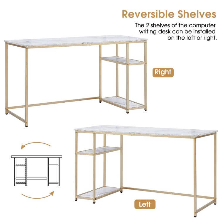 Mcombo Computer Desk with Shelves, Office Desk for Living Room,Small Desk with Storage Space 6090-WHALE