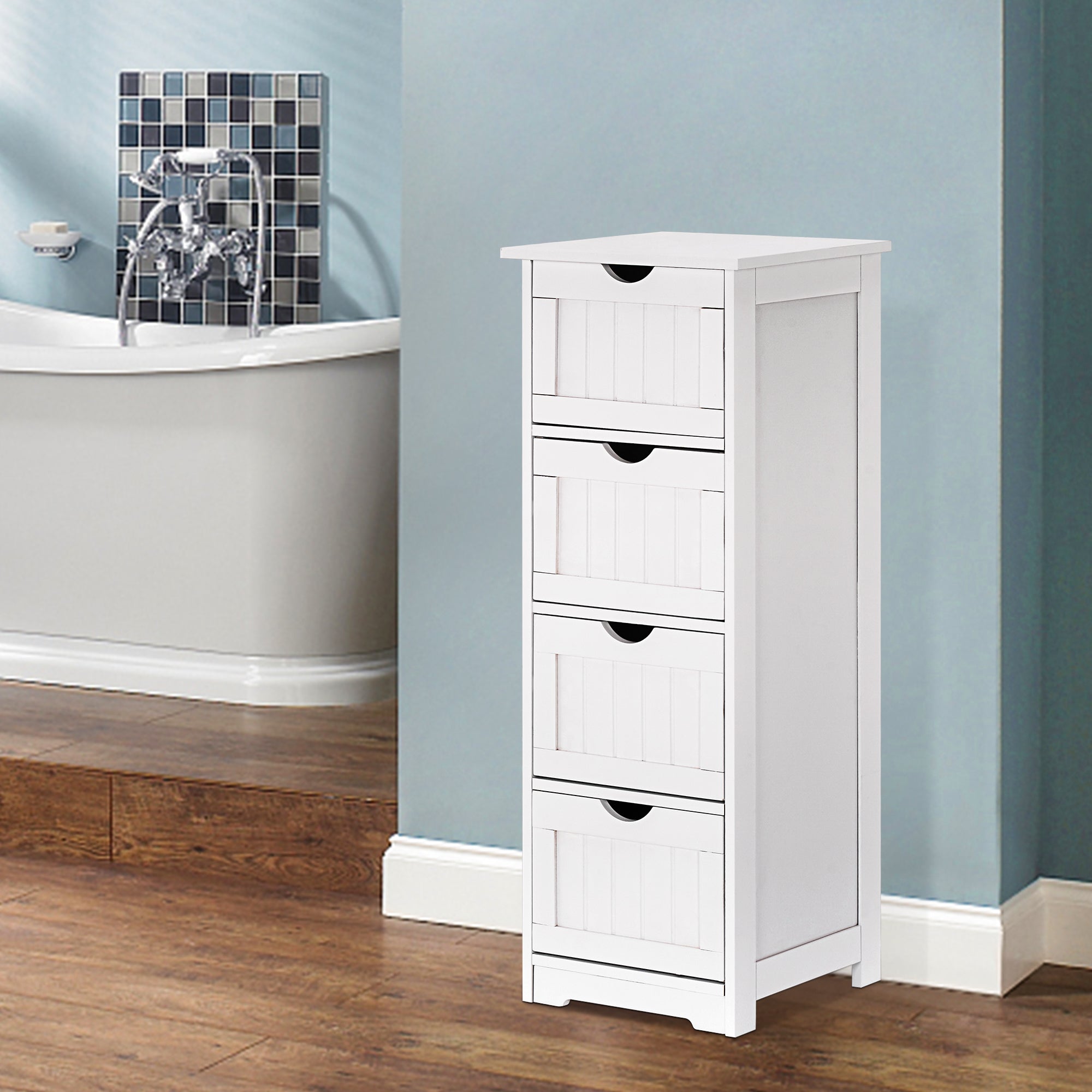 Bathroom Storage Cabinets Free Standing with 4 Drawers White Bathroom for Laundry Room, Bedroom 6700-BT03W