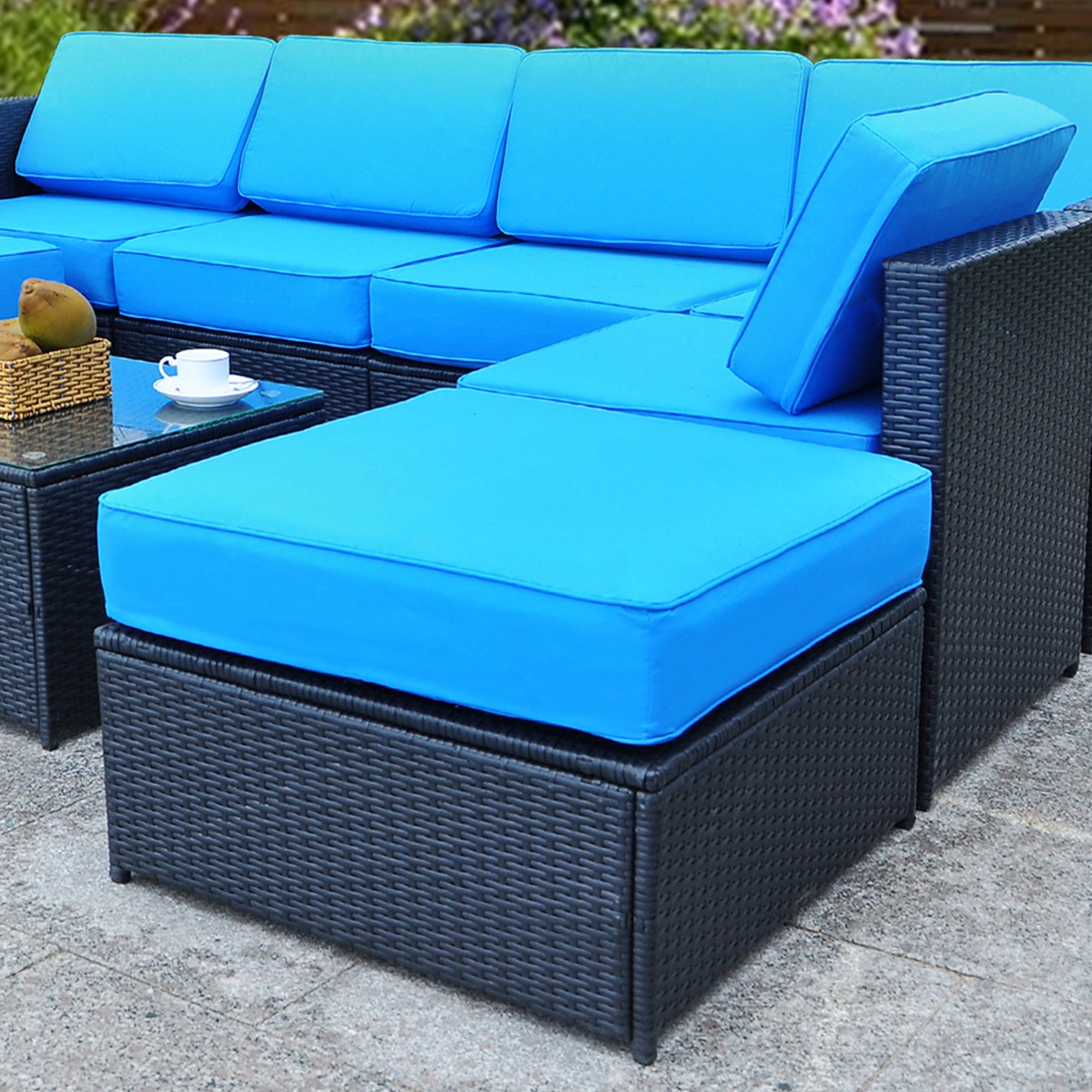 Patio Wicker Furniture Sectional Set, Ottoman, 6085