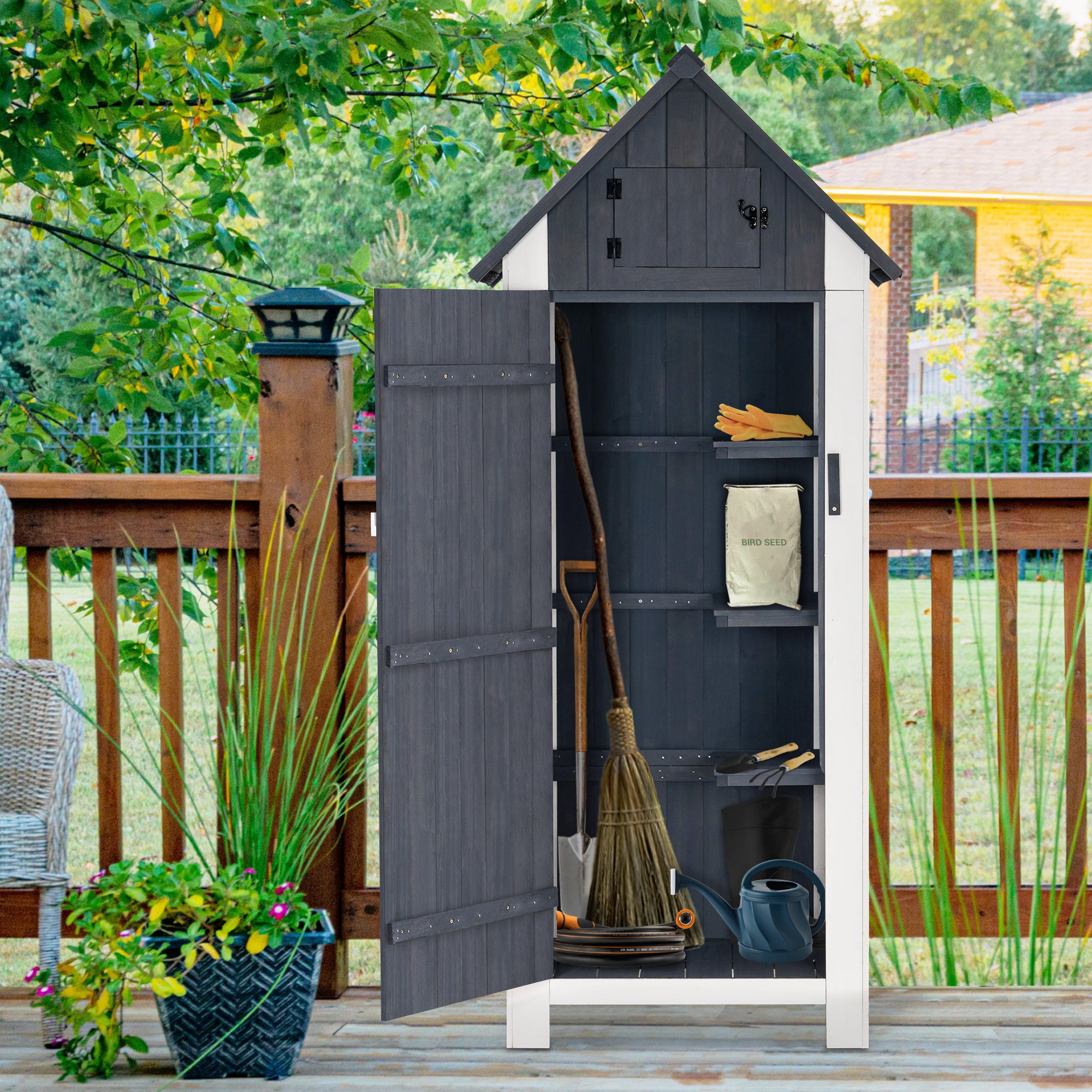 MCombo 70” Wooden Garden Shed Wooden Lockers with Fir Wood, Fashionable Design with Double Doors Cabinet 6056-0770