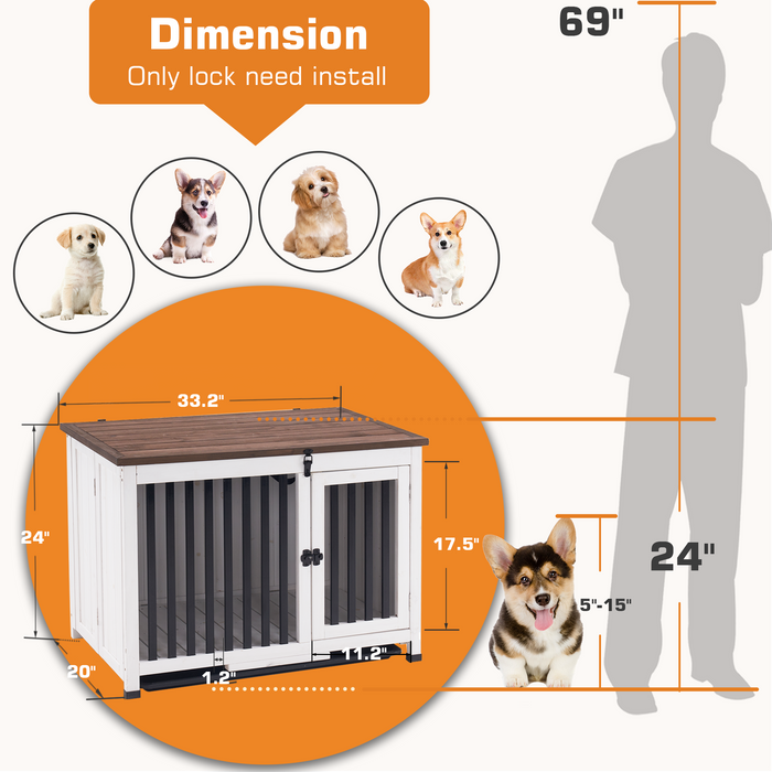 Lovinouse 71 Large Dog Crate Furniture, Wooden Dog Crate Kennel with  Divider (Without Tray) 