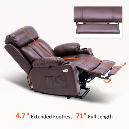 MCombo Large Electric Power Lift Recliner Chair with Extended Footrest for Big and Tall Elderly People, Hand Remote Control, Lumbar Pillow, USB Ports, 7426