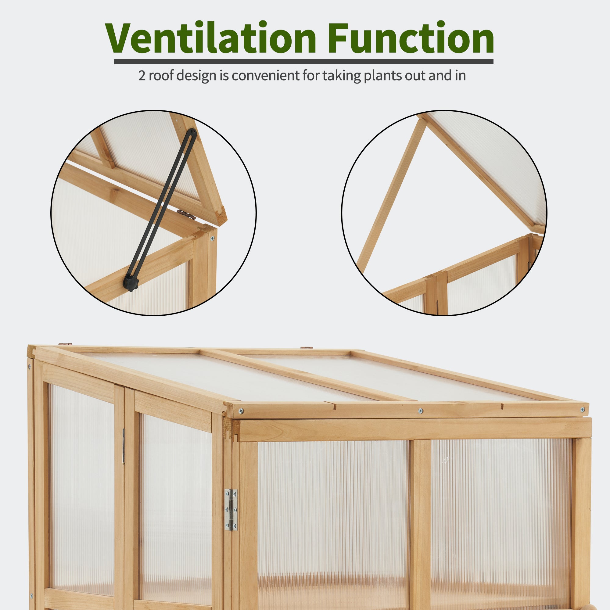 MCombo 2 Tier Foldable Cold Frame Greenhouse, Portable Wooden Greenhouse Garden Cold Frame Raised Planter Box with Shelves, 0122 (Natural)