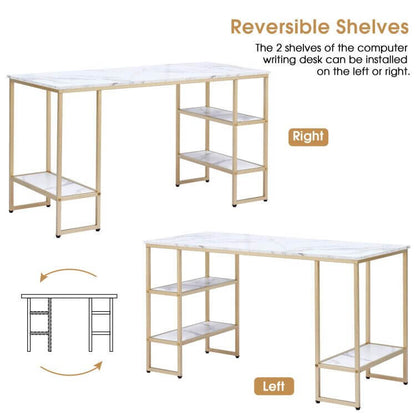 Mcombo Computer Desk Office Desk with 3-Tier Shelves, White Desk for Small Space, Gaming Desk with CPU Stand 6090-DP-114RBL/140MBL/140VIN