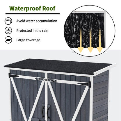 Mcombo Outdoor Storage Cabinet, Wood Garden Shed, Outside Tool Shed, Vertical Organizer Cabinet with Double Lockable Doors for Outside, Garden and Yard 6056-1400