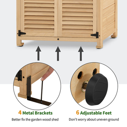 Mcombo Outdoor Wooden Storage Cabinet, Garden Tool Shed with Latch, Outside Tools Wood Cabinet with Double Doors for Patio 0709 & 0808 & 1900