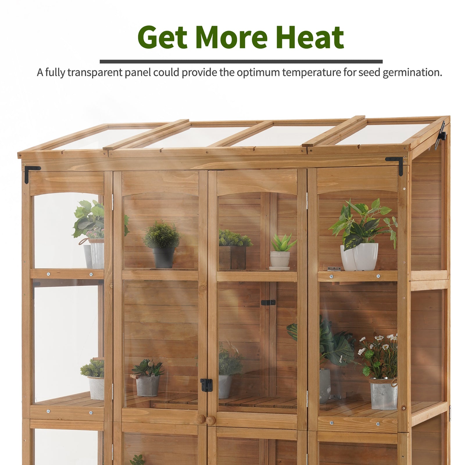 Mcombo Wooden Greenhouse, Walk-in Outdoor Greenhouse With Openable Roo 