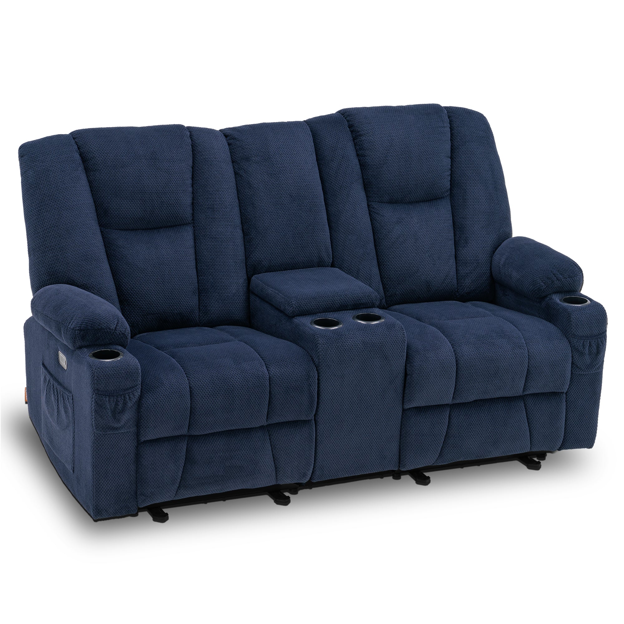 Power Reclining Loveseat with Console,  Heat and Massage, Fabric 6045