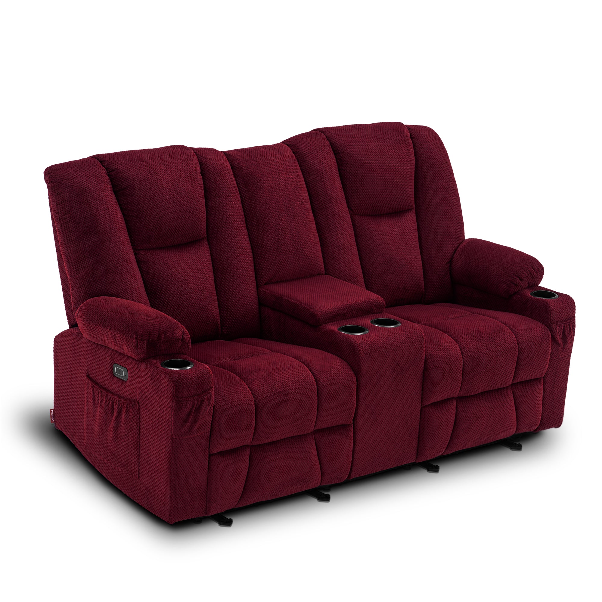 Power Reclining Loveseat with Console,  Heat and Massage, Fabric 6045