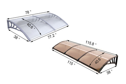 USED of MCombo 40"×40", 40"×80",  40"×120" Window Awning Outdoor Polycarbonate Front Door Patio Cover Garden Canopy 6055-4040/4080/4012