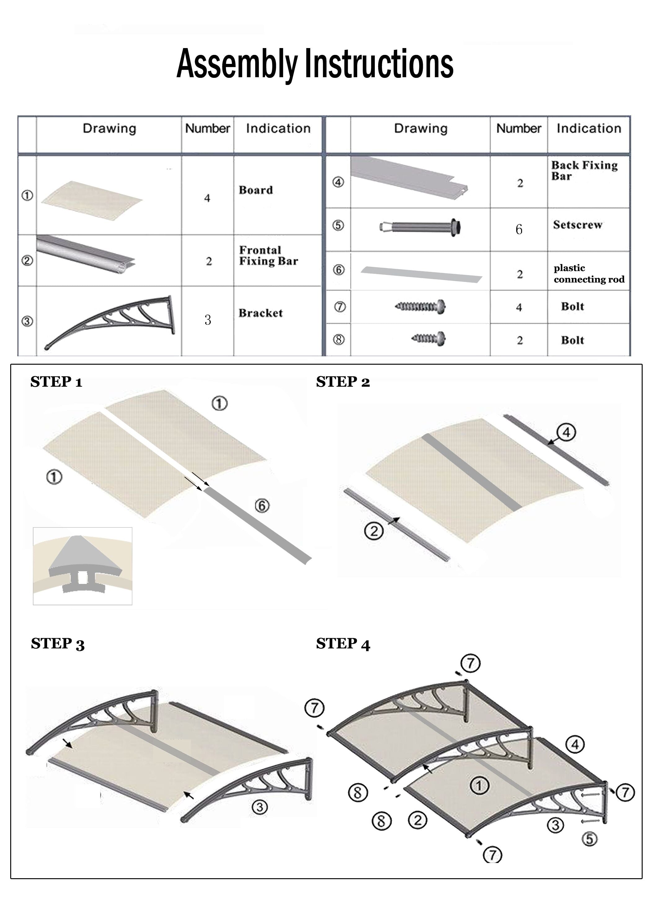 MCombo 40"×40", 40"×80" ,or 40"×120" Window Awning Outdoor Polycarbonate Front Door Patio Cover Garden Canopy 6055-4040/4080/4012