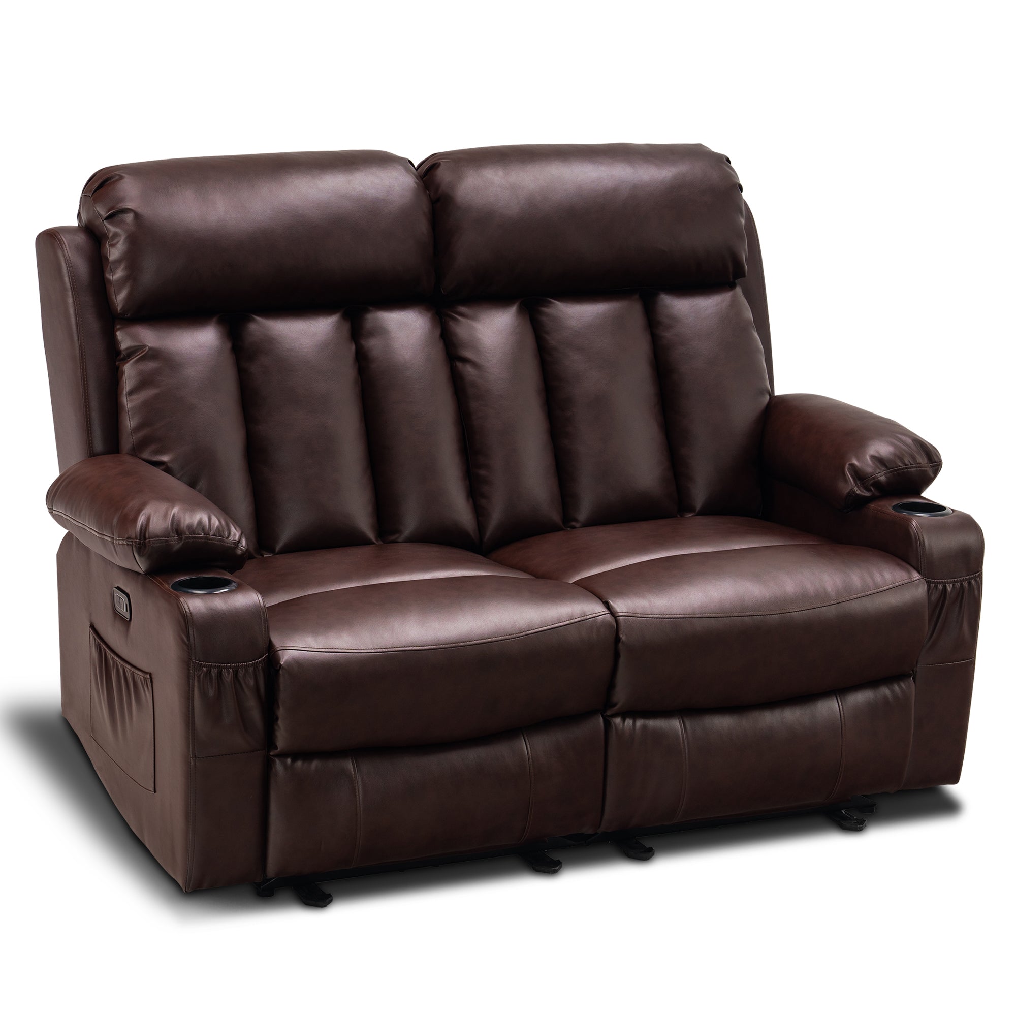 Mcombo Leather Power Loveseat Recliner, Electric Reclining Loveseat Sofa with Heat and Massage, Cup Holders, USB Charge Port for Living Room.6160- 6075