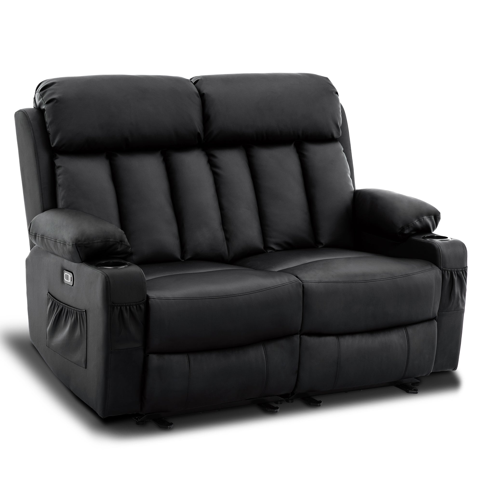 Mcombo Leather Power Loveseat Recliner, Electric Reclining Loveseat Sofa with Heat and Massage, Cup Holders, USB Charge Port for Living Room.6160- 6075