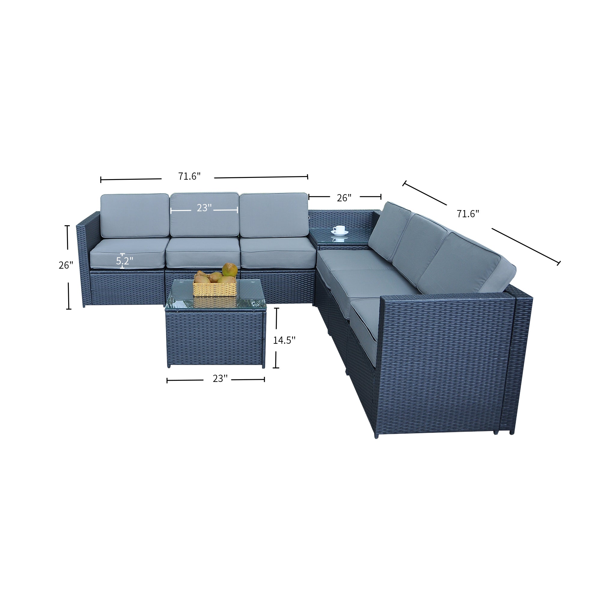 8PC Patio Wicker Furniture Sectional Set, 6085-S1008