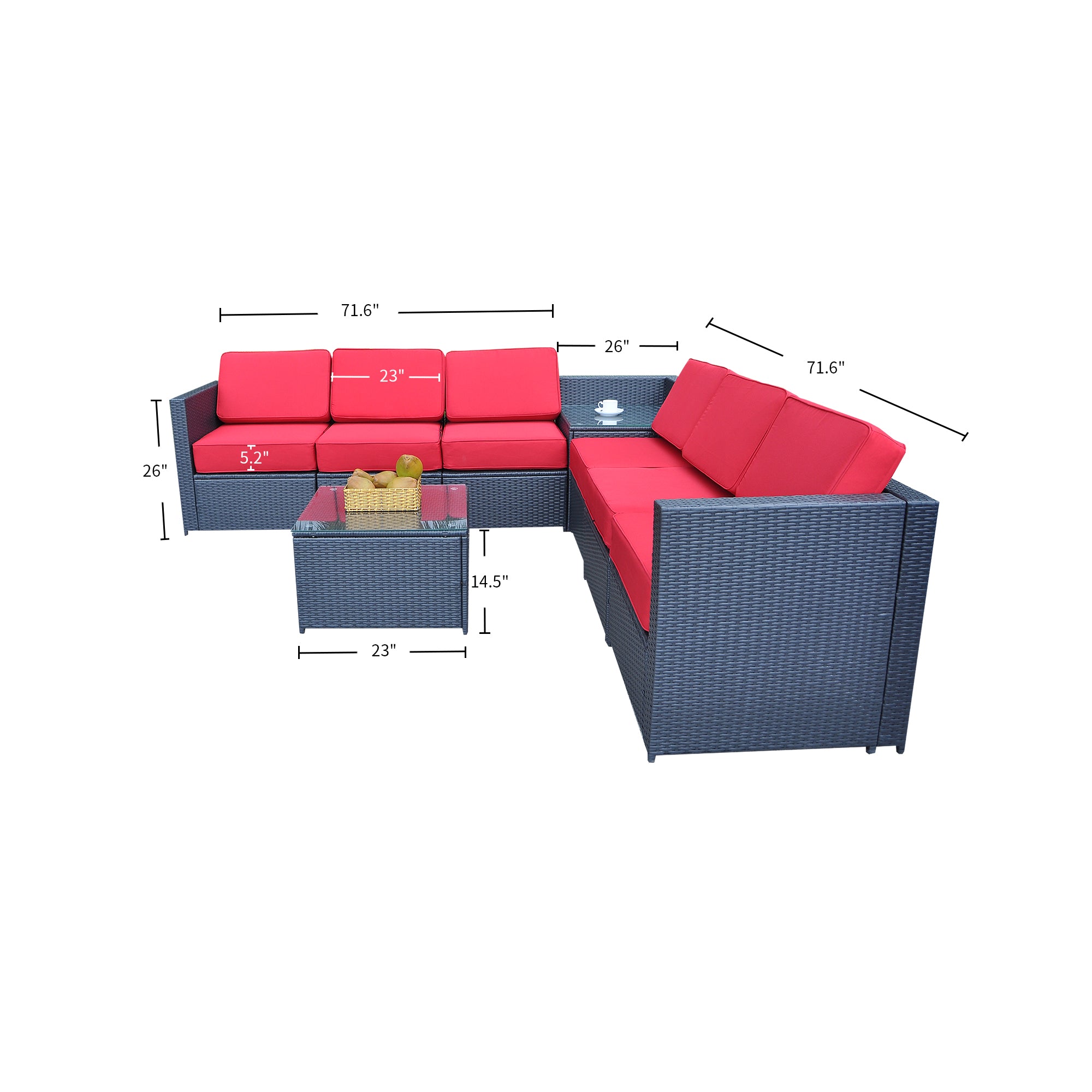 8PC Patio Wicker Furniture Sectional Set, 6085-S1008