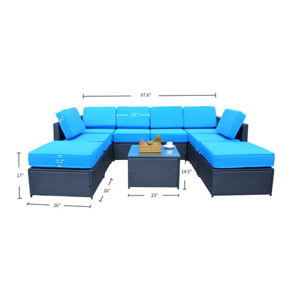 9PC Patio Wicker Furniture Sectional Set, 6085-S1009