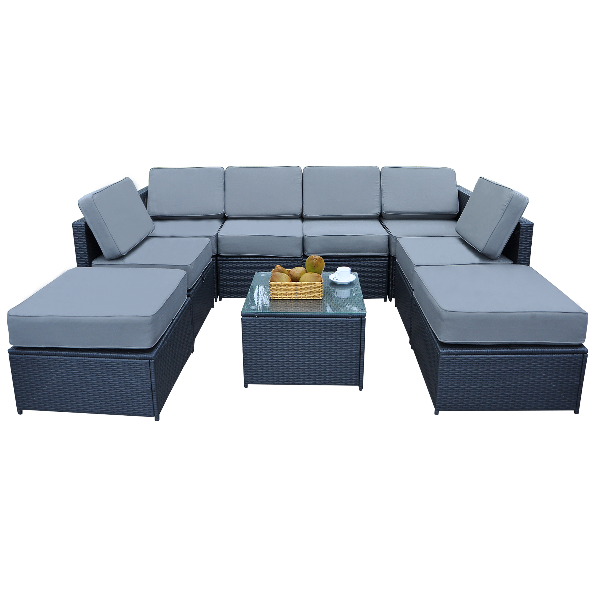 9PC Patio Wicker Furniture Sectional Set, 6085-S1009