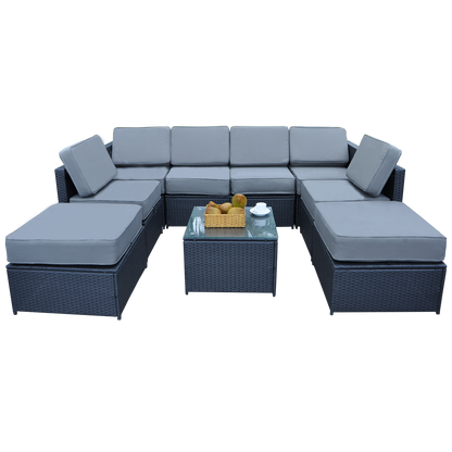 9PC Patio Wicker Furniture Sectional Set, 6085-S1009