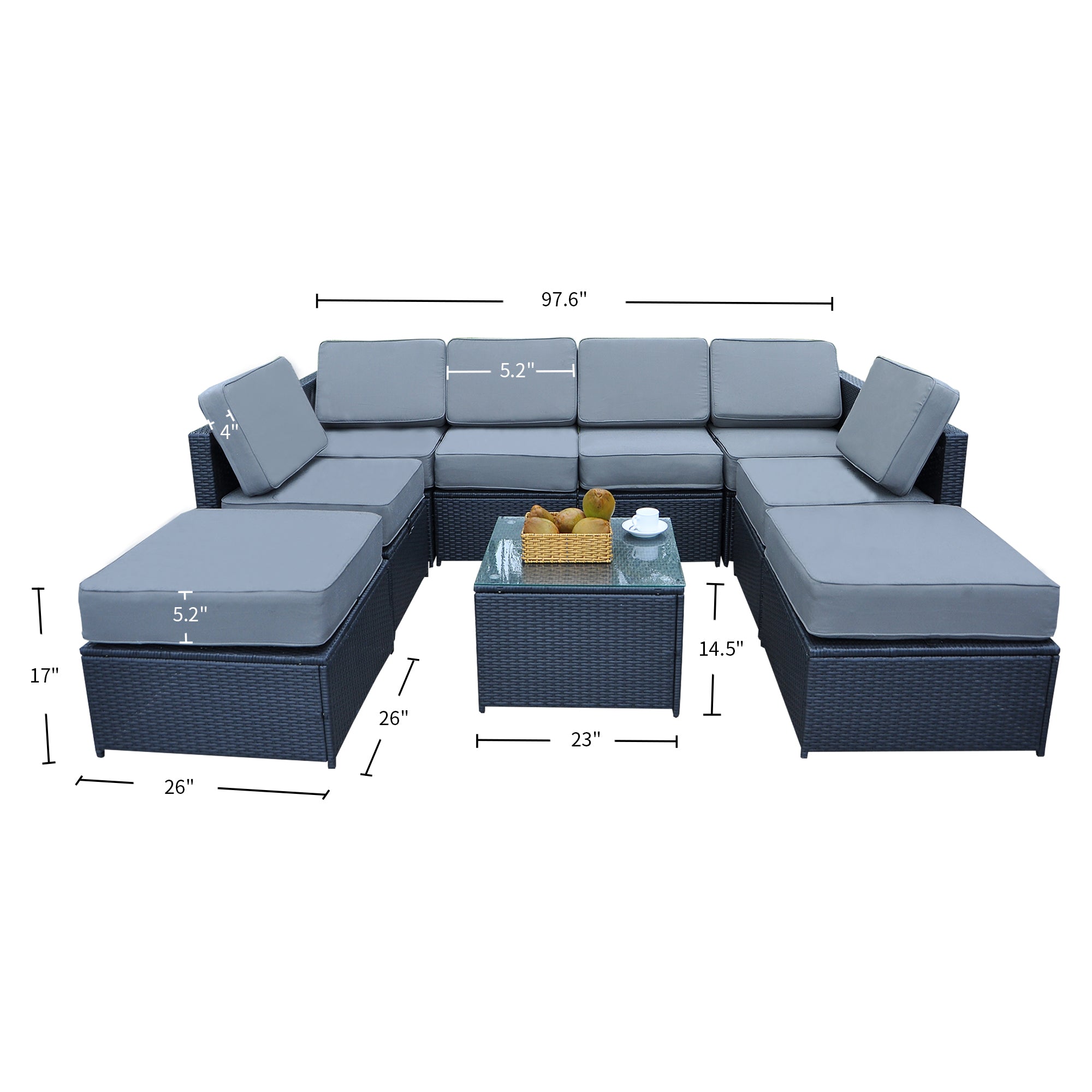 9PC Patio Wicker Furniture Sectional Set, 6085-S1009