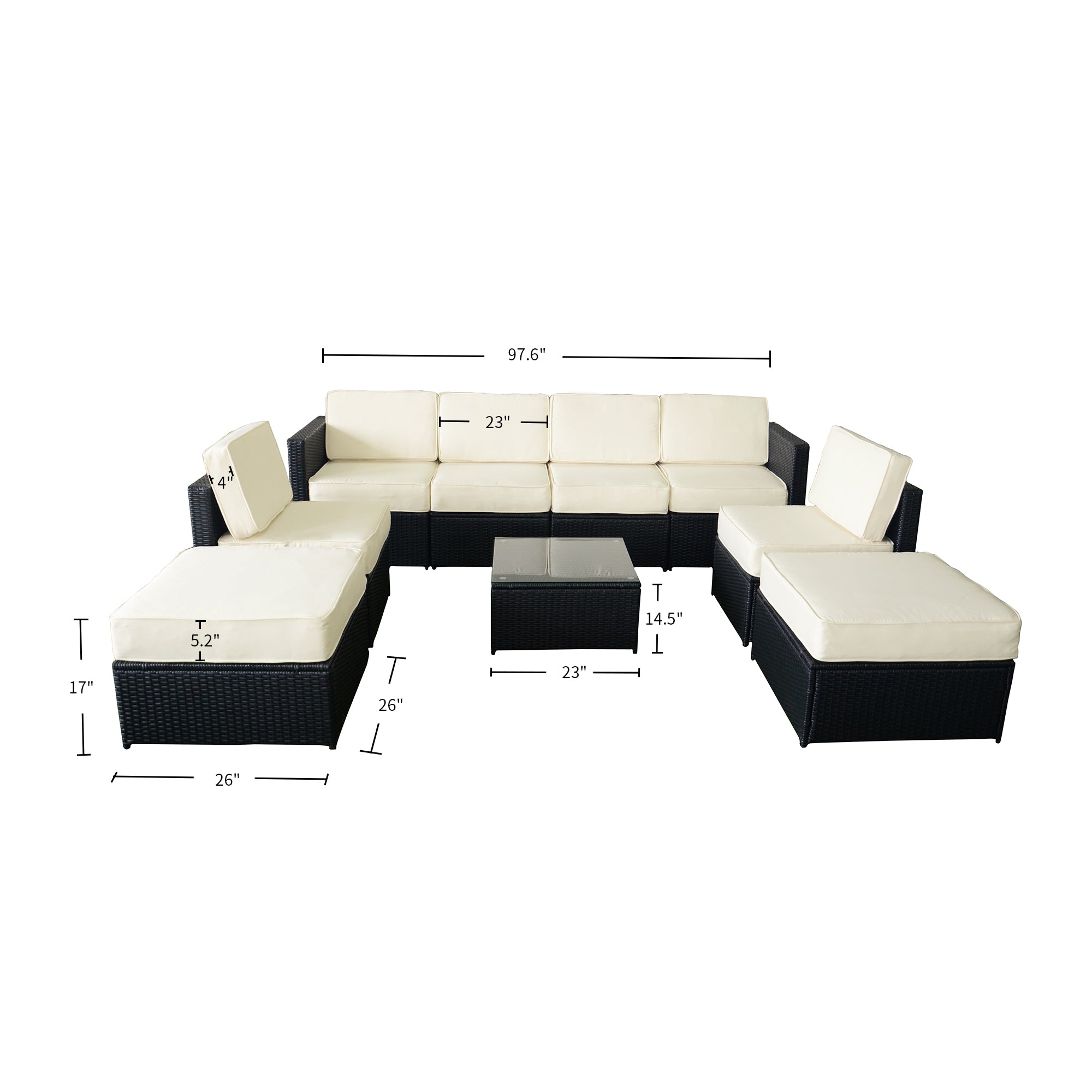 9PC Patio Wicker Furniture Sectional Set, 6085-S1009