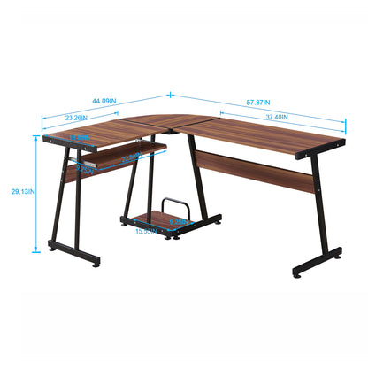 Office Desk Corner L Shaped Workstation Laptop Table with Keyboard Tray and CPU Stand,MFB Black/Brown 6090-7112BK