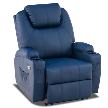 Mcombo Electric Power Recliner Chair with Massage and Heat, 2 Positions, USB Charge Ports, 2 Side Pockets and Cup Holders, Faux Leather 7050